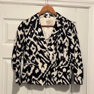 LOFT Navy and Cream Linen Ikat Blazer - 8P